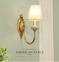 Lámpara de Pared LED de Tela Simple Estilo Americano, Totalmente en Cobre, de Una Sola Cabeza, para Dormitorio, Cabecera, Fondo Moderno, 220V