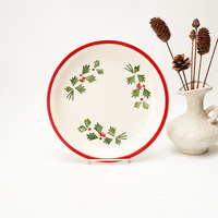 Service de vaisselle de luxe moderne en grès avec bordure rouge, compatible lave-vaisselle et micro-ondes, assiettes de fête écologiques et économiques
