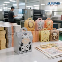 Boîtes à bonbons en carton recyclable pliables avec poignée, design jungle, pour les cadeaux de fête de naissance, emballage cadeau