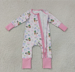 Combinaison imprimée canard pour bébés filles, manches longues, fermeture éclair, vêtements de nuit à volants pour nourrissons et tout-petits - Product Image 3