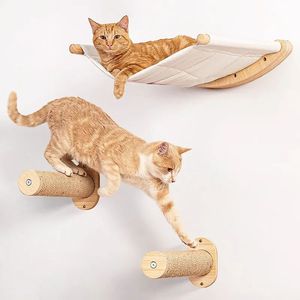 Kat Klimrek Bomen Hangmat En Zitstokken Hout Muur Gemonteerde Meubelen Krabber Houten Drijvende Kat Muur Planken