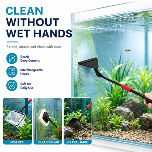 Ensemble d'outils d'entretien d'<span class=keywords><strong>aquarium</strong></span> multifonctionnel avec 6 têtes interchangeables, manche long réglable, OEM/ODM, respectueux de l'environnement - Product Image 3