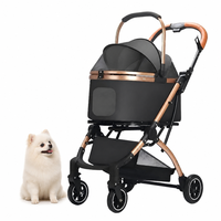 Poussette pour animaux de compagnie détachable avec amortissement à 4 roues, pliage à une main, auvent en maille respirante, OEM/ODM
