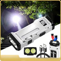 Senter LED EDC Multifungsi dengan Berbagai Sumber Cahaya, Magnet, Klip Pena, Laser Merah, Lampu Kerja Genggam untuk Berkemah di Luar Ruangan