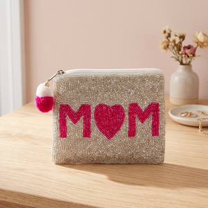 Monedero de cuentas hecho a mano, bolsa con cremallera bordada MOM, bolsa de regalo informal de algodón de color personalizado - Product Image 1