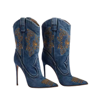 Bottes de cow-boy pour filles, nouveau design OEM, bout pointu, cuir PU marron, bottes western, automne/hiver, talon bloc de 12 cm, hauteur mi-mollet