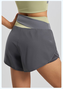 Shorts de yoga taille haute à blocs de couleur, anti-exposition, deux pièces, avec poche ventrale, respirants, séchage rapide, pour le sport et le fitness - Product Image 5