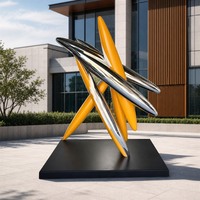 Sculpture abstraite cinétique moderne en acier inoxydable chromé orange, motif planche de surf en cluster, personnalisable, pour commande en gros et projets hôteliers