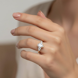 Bague en argent sterling S925 avec moissanite en forme de poire, trois pierres, luxe léger, plaqué or, bicolore, pour femme, fiançailles, mode - Product Image 3