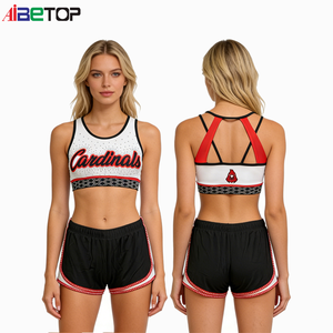 Ensembles d'entraînement de cheerleading personnalisés rouge et bleu avec strass, soutien-gorge de sport et short, performance optimale, faible MOQ, directement de l'usine - Product Image 4