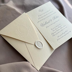 METROSTRIDES INC Wedding Invitation Embossed Cream Card <b>Wax</b> <b>Seal</b> Elegant Minimalist Modern Coated Paper Eco-Friendly Stationery - Product Image 1