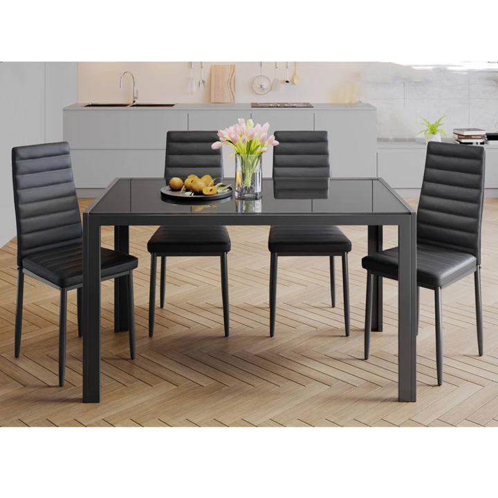 1 Table 6 Chair Dining Set Modern High Quality Glass Tabletop 7 Pieces