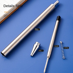 Stylo droit en acier inoxydable populaire à la mode sans clip rationaliser le stylo en argent Slim Click <span class=keywords><strong>Action</strong></span> stylo <span class=keywords><strong>Gel</strong></span> en métal - Product Image 3