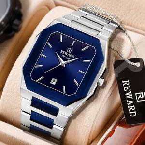 REWARD RD61315 Blue Square Men's Watch Waterproof Stainless Steel <b>Bracelet</b> Luxury Quartz Watch for Men Calendar Original Reloj - Product Image 1