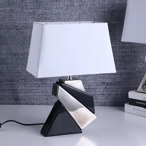 Western modern design geometric modeling white ceramic base bedside table lamps for home decor