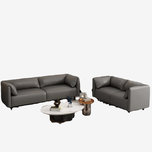 Sofá Nórdico de Dos Plazas, Móvil, con Relleno de Esponja y Estructura de Madera, Tapizado en Cuero, para Apartamento - Product Image 1