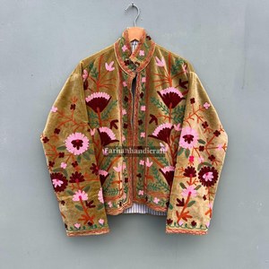 Hand Embroidered Suzani <b>Velvet</b> <b>Coat</b> Floral Boho Chic <b>Women</b> Jacket Traditional Artisan Outerwear Custom Low MOQ - Product Image 1