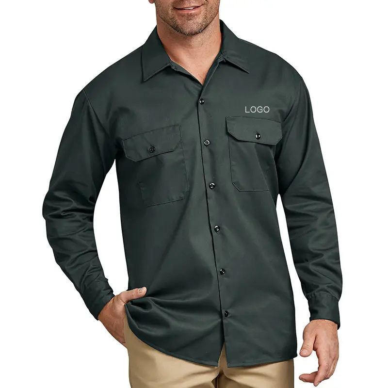 Camisas de trabajo industriales de manga corta o larga, camisa con logotipo personalizado, botón Arriba para uniforme de trabajo de ingeniería, precio al por mayor