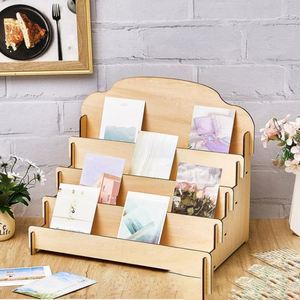 Expositor de tarjetas de felicitación de madera, organizador de carteles y postales tipo escalón, organizador de cosméticos de escritorio - Product Image 3