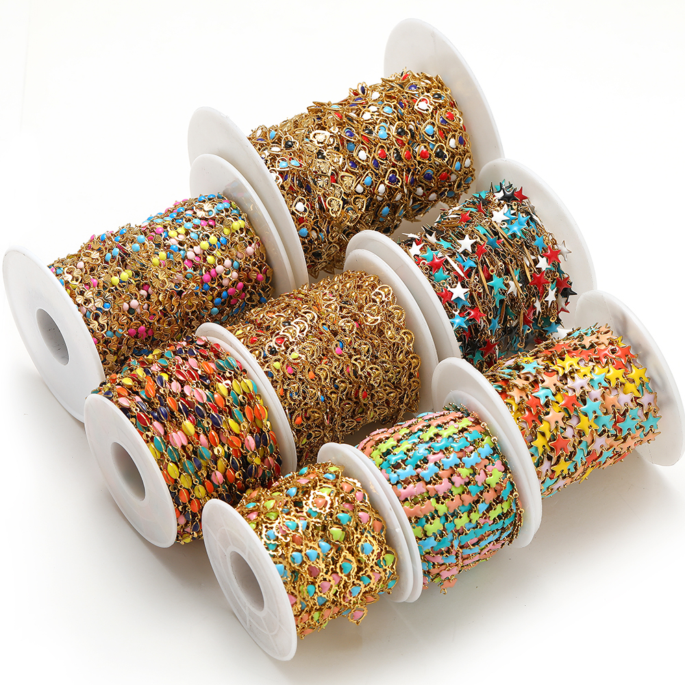 1 Meter Gold Plated Stainless Steel Enamel Heart Star Cross Chains DIY Necklaces Findings Jewelry Bracelets Making Accessories