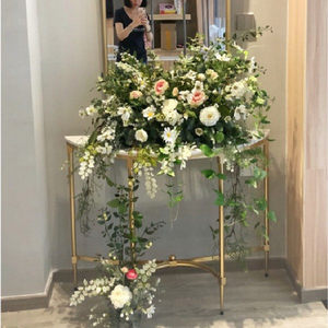 Tavolo <span class=keywords><strong>Console</strong></span> Semicircolare in Ferro e Marmo Nordico Multifunzionale per Ingresso, Corridoio e Soggiorno, Design Moderno - Product Image 3