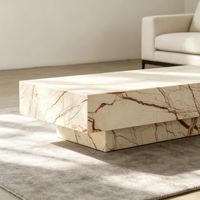 Table basse moderne de luxe Sofitel en marbre doré, sur piétement, en pierre naturelle personnalisée, mobilier décoratif carré pour salon