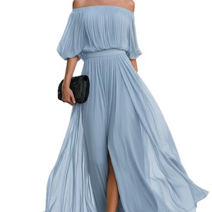 Elegante Vestido Largo <span class=keywords><strong>de</strong></span> Gasa para Mujer con Hombros Descubiertos, Vestido <span class=keywords><strong>de</strong></span> Noche Sexy con Abertura y Falda Fluida, Vestido <span class=keywords><strong>de</strong></span> Fiesta Festivo a la Moda - Product Image 3