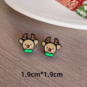 Boucles d'oreilles clous de la série Premium 'Goutte d'Huile', clips d'oreilles mignons renne et bonhomme en pain d'épices, motif dessin animé arbre de Noël pour fille - Product Image 6