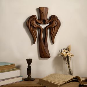 Décoration murale en bois en forme de croix d'ange, crucifix mural de Jésus, 14 pouces, fait main, avec crochet, cadeau chrétien, <span class=keywords><strong>Ascension</strong></span> de Jésus - Product Image 3