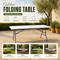 Table de repas d'extérieur pliable Wayon, robuste, en plastique blanc, légère, avec structure en acier, design moderne, pour hôtels et parcs