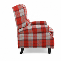 Fauteuil inclinable à dossier haut en tissu écossais, avec mécanisme manuel, fauteuil d'appoint traditionnel rembourré, accoudoirs incurvés, rembourrage en mousse, pieds en métal