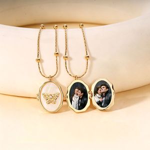 Regalos de San Valentín, Collar con Colgante de Concha de Mariposa Chapado en Oro Retro, Marco de Fotos para Álbum - Product Image 3