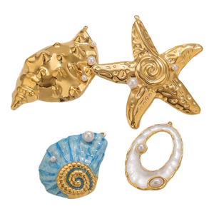 Colgantes de Concha de Acero Inoxidable Esmaltado con Perlas de Imitación para Pendientes DIY, Colgantes de Estrella de Mar para Collares de Mujer, Temática Oceánica, Estilo Cristiano y de Moda - Product Image 4