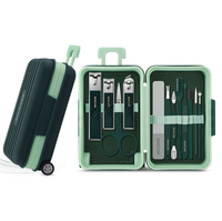 Kit de manucure professionnel 12-en-1 en forme de valise créative, outils de soin des ongles en acier inoxydable, poignée rétractable, étui rigide