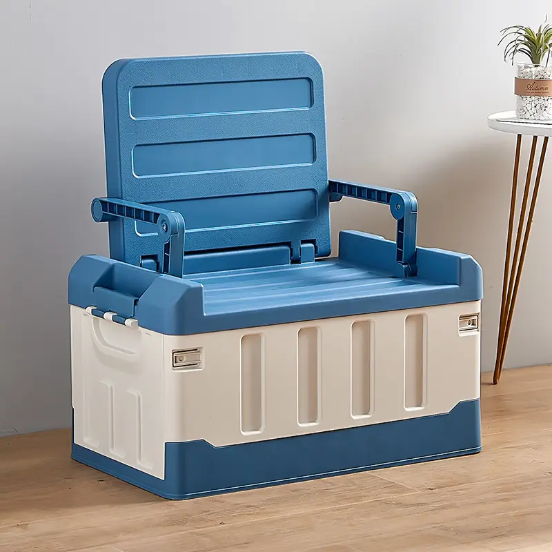 Sesame Foldable Bench Type Storage Bin Large Capacity Container With Seating Back Car Loading Outdoor Usage Storage Box
