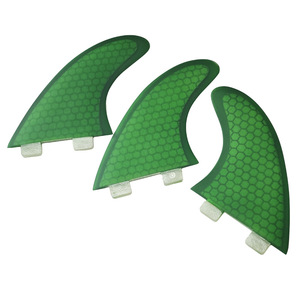 Ailerons de surf G5 en fibre de verre nid d'abeille, ensemble gauche, centre, droit, vert - Product Image 1