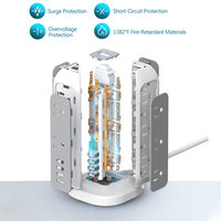 Multiprise Tour Électrique Américaine avec Protection Contre les Surtensions, Bloc de Voyage avec Ports USB 15A SDK