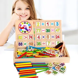 Kotak pengajaran matematika terbaru Set anak-anak kayu angka Menghitung mainan matematika stiker menghitung permainan pendidikan kayu