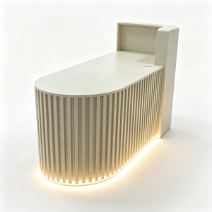 Modern Curved LED <b>Reception</b> <b>Desk</b> Custom Logo Beauty <b>Salon</b> Front Counter Cream White Ribbed Design Spa Hair <b>Salon</b> <b>Reception</b> Table - Product Image 5