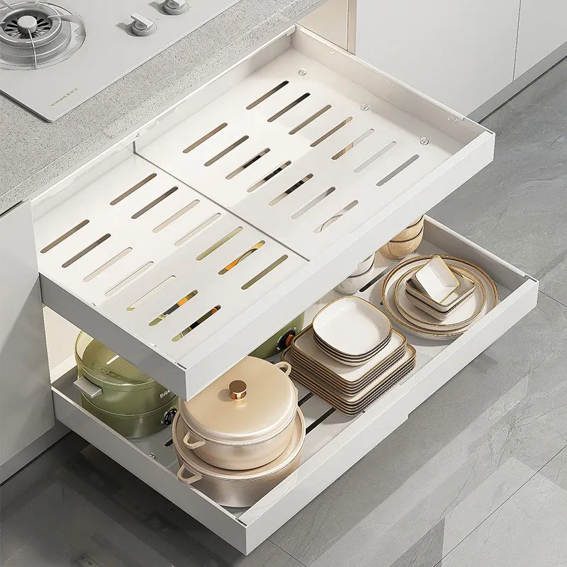 New Design Single Layer Sliding Kitchen Storage Basket Under Sink Organizer Pull Out Cabinet