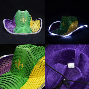 Chapeau de cowboy/cowgirl unisexe personnalisé en gros avec LED lumineuses et sequins, motif fleur de lys, pour défilés, bals masqués et fêtes de carnaval - Product Image 3