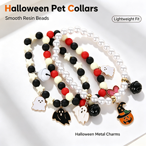 Collar elástico de resina con cuentas <span class=keywords><strong>para</strong></span> mascotas de Halloween, con dijes de fantasma, calabaza y campana, joyería bonita <span class=keywords><strong>para</strong></span> gatos pequeños, cachorros y <span class=keywords><strong>perros</strong></span>. - Product Image 5