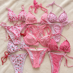 Professional Bikini Manufacturer Women's Cute Two Piece Customizable High Waist <b>Thongs</b> Triangle Bra Bikini Sets Factory - Product Image 2