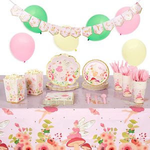 Décoration de fête d'anniversaire féérique rose, ensemble de vaisselle de fête féérique mignonne, assiettes en papier - Product Image 2
