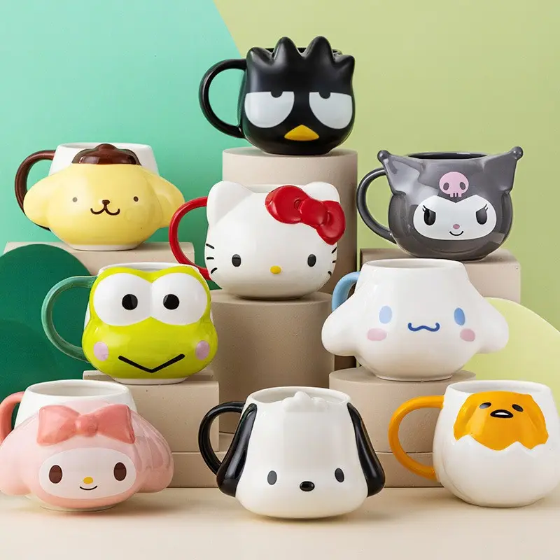 New 3D Creative Ceramic Mug Cute Cartoon Embossed Ceramic Coffee Cup with Handle valentine's day gift Couple Water bottle