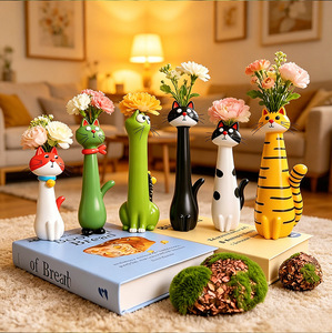 Jarrón con Forma de Gato de Cuello Largo, Florero Creativo de Dibujos Animados, Decoración <span class=keywords><strong>para</strong></span> Mesa de Salón con Arreglos Florales Secos, Regalo de Navidad - Product Image 1