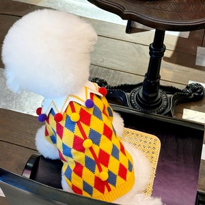 Pull pour chien en tricot argyle style <span class=keywords><strong>clown</strong></span> élégant pour l'automne et l'hiver avec col à pompons pour Bichon Frise - Product Image 4