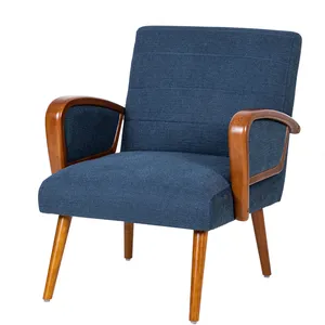 דקו עיצוב מבטא כיסא בד עץ זרוע כיסא כחול סלון ספה אחת