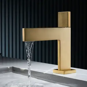 Italy New Patent Square Design Wash Basin Hot And Cold Water Faucet Mixer In Golden Brush Color Sink Faucet