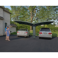 Abri de voiture à toit double arqué avec cadre en aluminium, toiture en tôle PC, design simple, imperméable, stationnement extérieur pour voiture